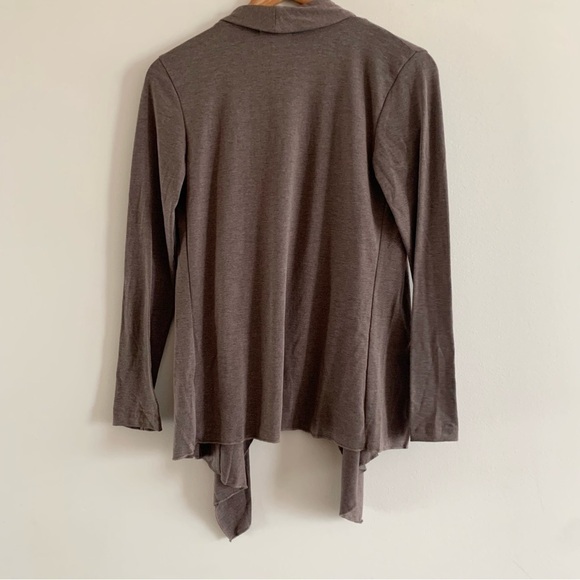 Nwt Drape Front Open Cardigan Long Sleeve Irregular Hem Brown Cover Up Sweater - Picture 9 of 13